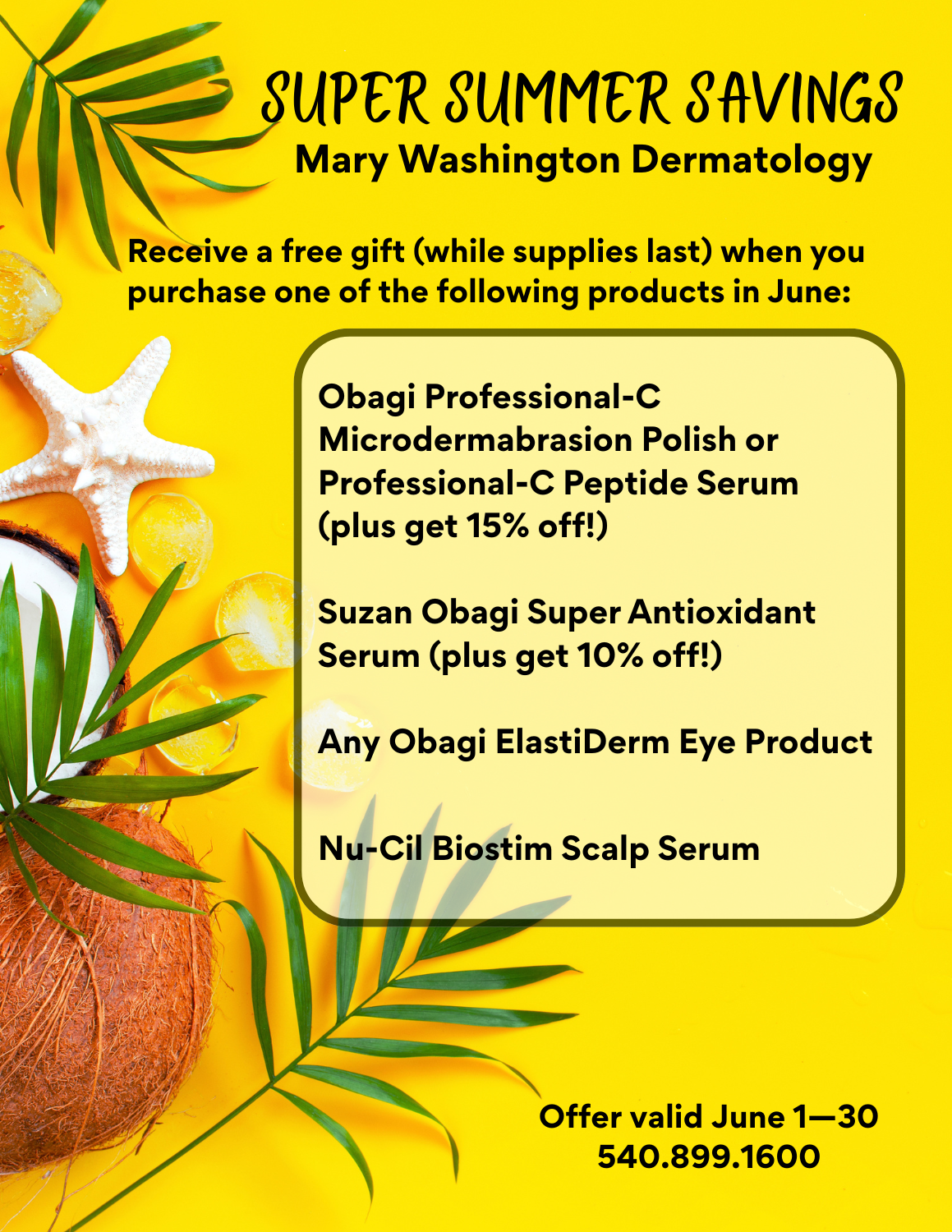 super summer savings with list of specials for June
